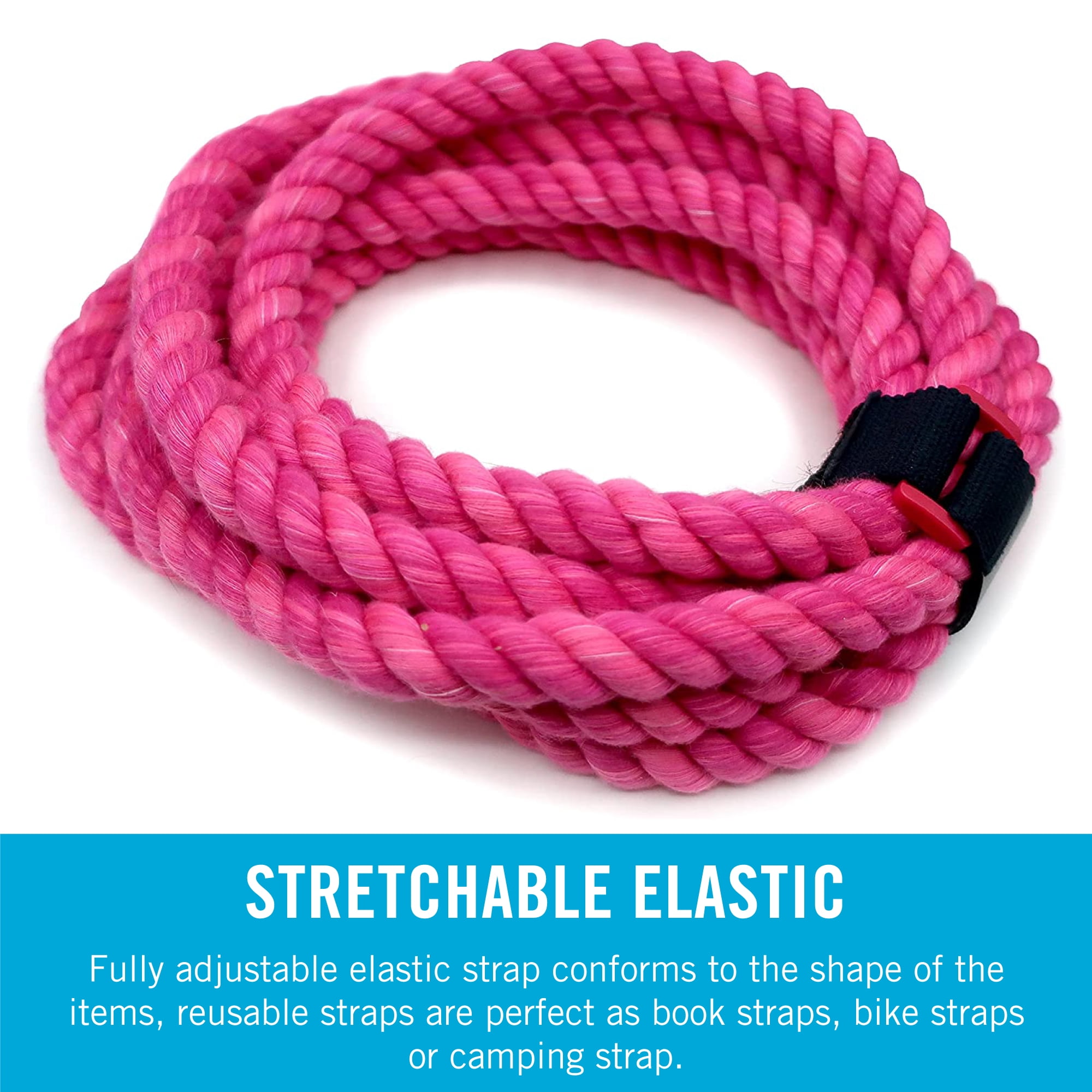 VELCRO Brand Black Elastic Cinch Strap For Hoses, Cords, Camping Supplies, 8"x1" with Red D Ring 2ct