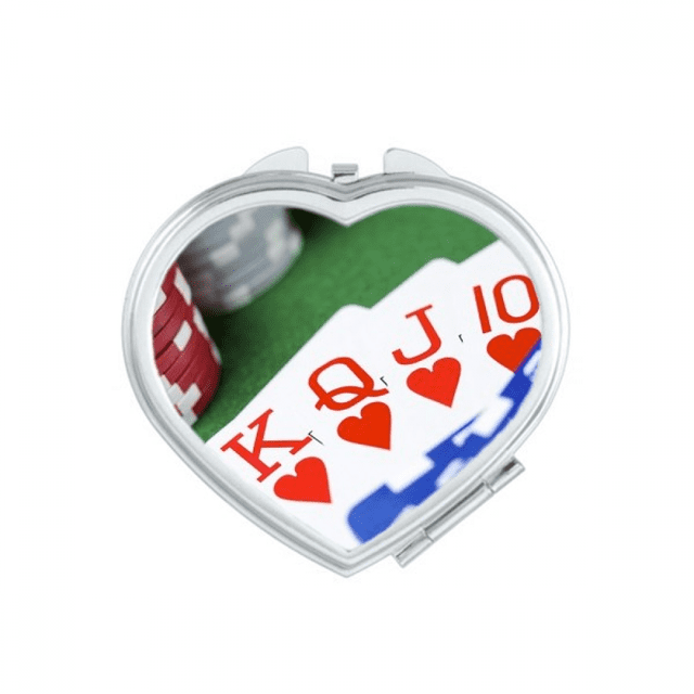 Flush Hearts Gambling Poker Photo Heart Mirror Travel Magnification Portable Handheld Pocket Makeup