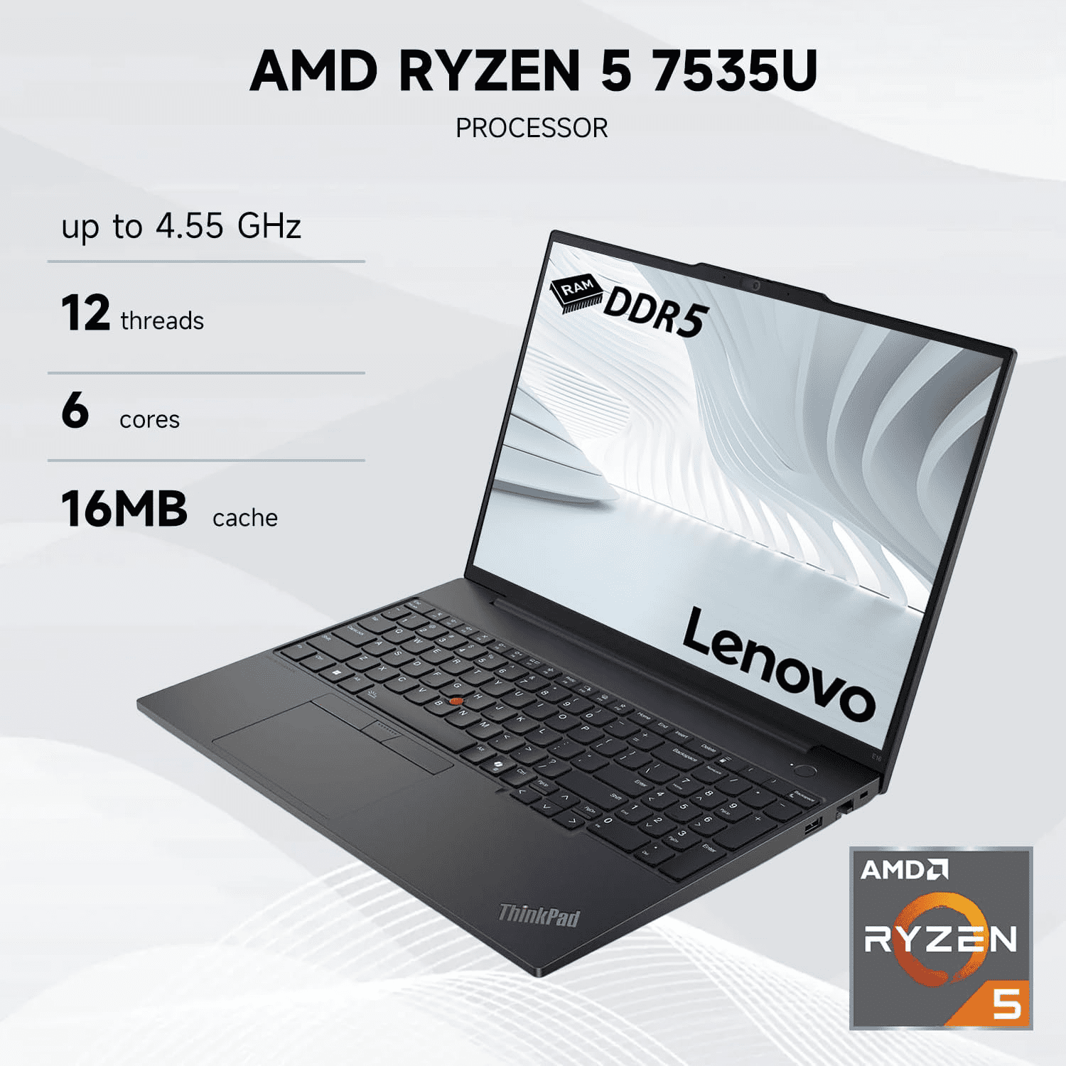 Lenovo ThinkPad E16 Business Laptop, 16" FHD+ Touchscreen, AMD Ryzen 5 7535U, 32GB DDR5, 1TB SSD, Windows 11 Pro