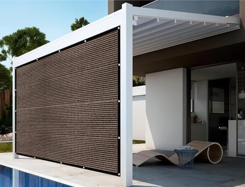 90% Sun Shades for Patios 6X 8ft Shade Fabric Sun Shade Cloth Taped Edge with Grommets Sun-Block Mesh Shade for Pergola Cover Canopy Mocha, 12 Bungee Balls