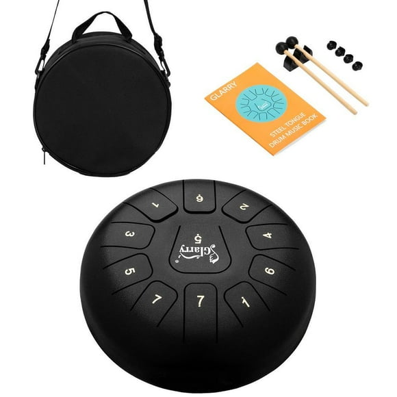 Glarry 10 "C Clé 11 Tons en Acier Langue Tambour en Acier Inoxydable Handpan Tambour Vide Noir