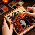 thumbnail image 4 of Wall Art for Home Decor, Diamond Art for Adults, Witchy Wall Decor, Diamond Art Kit, 1Pc 8X8 Inch Diy Halloween Haunted Castle Diamond Pearl Painting Set with Gold Frame for, 4 of 8