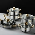 thumbnail image 4 of Premium 12-Piece Stainless Steel Cookware Set with Non-Stick Pans, Kettle, and Elegant Gold Handles – Durable, Rust-Resistant Kitchen Essentials for Bulk Cooking, Gifting & Wholesale (16cm-24cm Large, 4 of 5