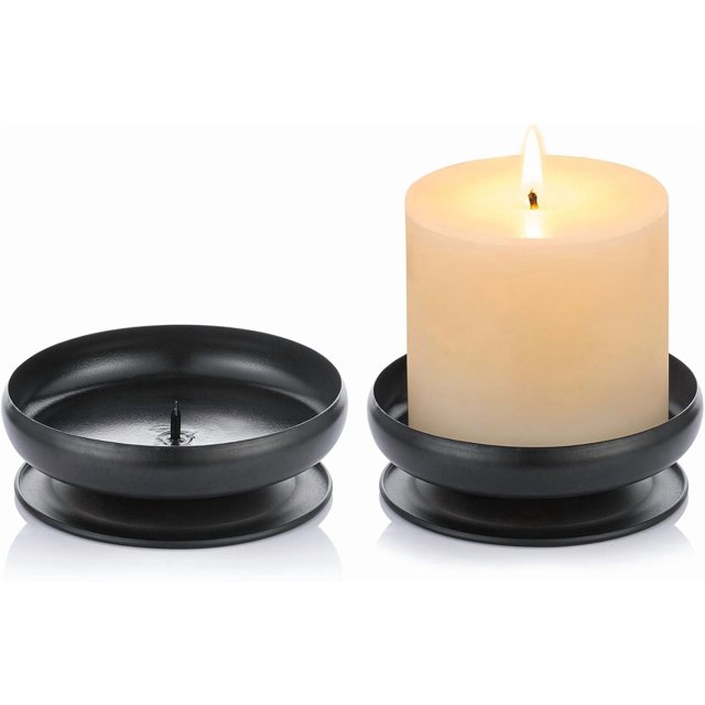 Juego de 2 portavelas de hierro negro para pilares, 3.6 pulgadas de diámetro, 9 cm Ideal para jardines de cera o velas LED, spa y aromaterapia, conos de incienso, boda, fiesta, spa, como pedestal