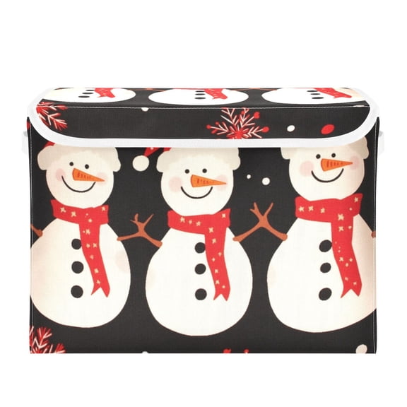 Three Cute Snowmen Large Storage Bins with Linen Collapsible Lid Storage Box 16.7 x 12.6 x 11.8in