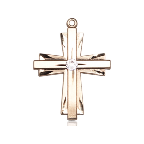 14kt Yellow Gold Cross Medal with 3mm April Swarovski Crystal 1 X 3/4 inches