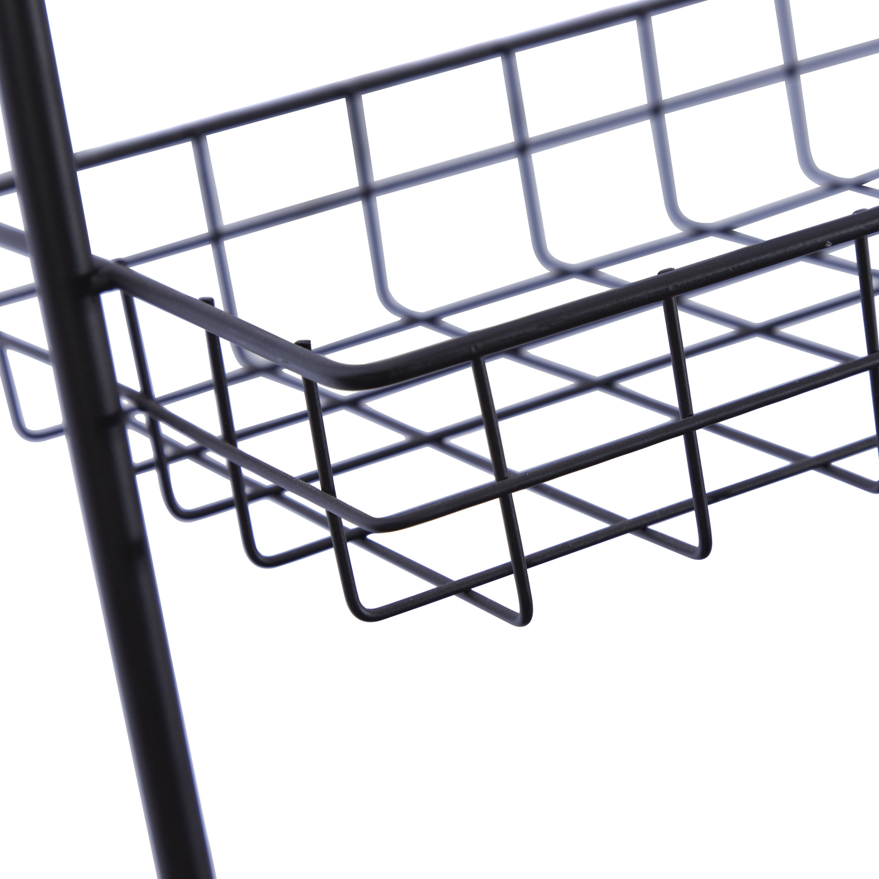 DecMode Black Metal 3 Shelves Room Wall Shelf with Suspended Baskets, 21" x 10" x 34"