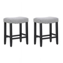 Costaelm Bulmon 24" Upholstered Counter Stools with Nail Head Trim (Set of 2), Black/Gray