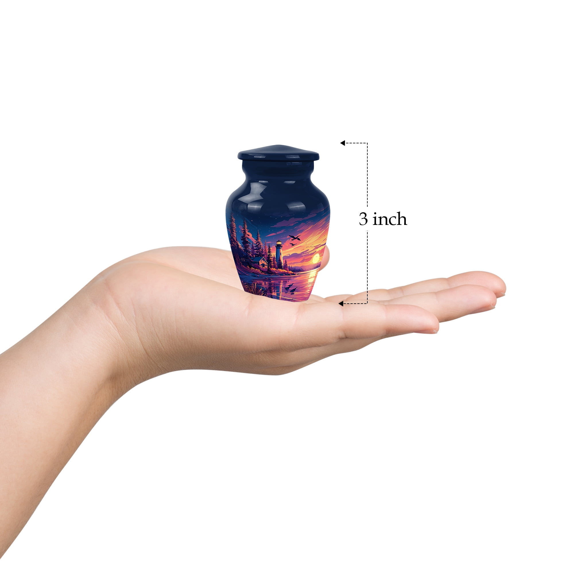 Lighthouse Small Cremation Urns For Human Ashes, Blue Keepsake Urns For Human Ashes Adult Female Small 3 Inch, Purple Mini Urn For Brother
