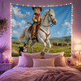 thumbnail image 2 of Tabby Cat Cowboy on Galloping White Horse, Adventurous Digital Art for Animal Lovers, Western Ranch Decor, Housewarming Gift, Tapestry Wall Hanging for Bedroom and Living Room, 2 of 7