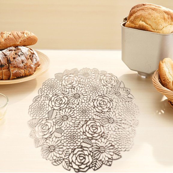 Toyandona Set of 2 Golden Hollow Rose Dinner Placemats PVC Table Mats for Home Dining