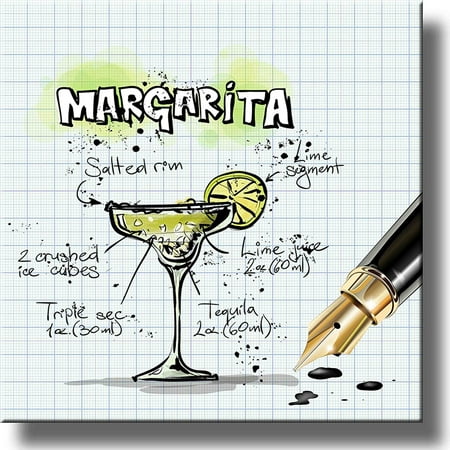 Margarita Cocktail Recipe Drink Picture on Stretched Canvas, Wall Art Decor, Ready to