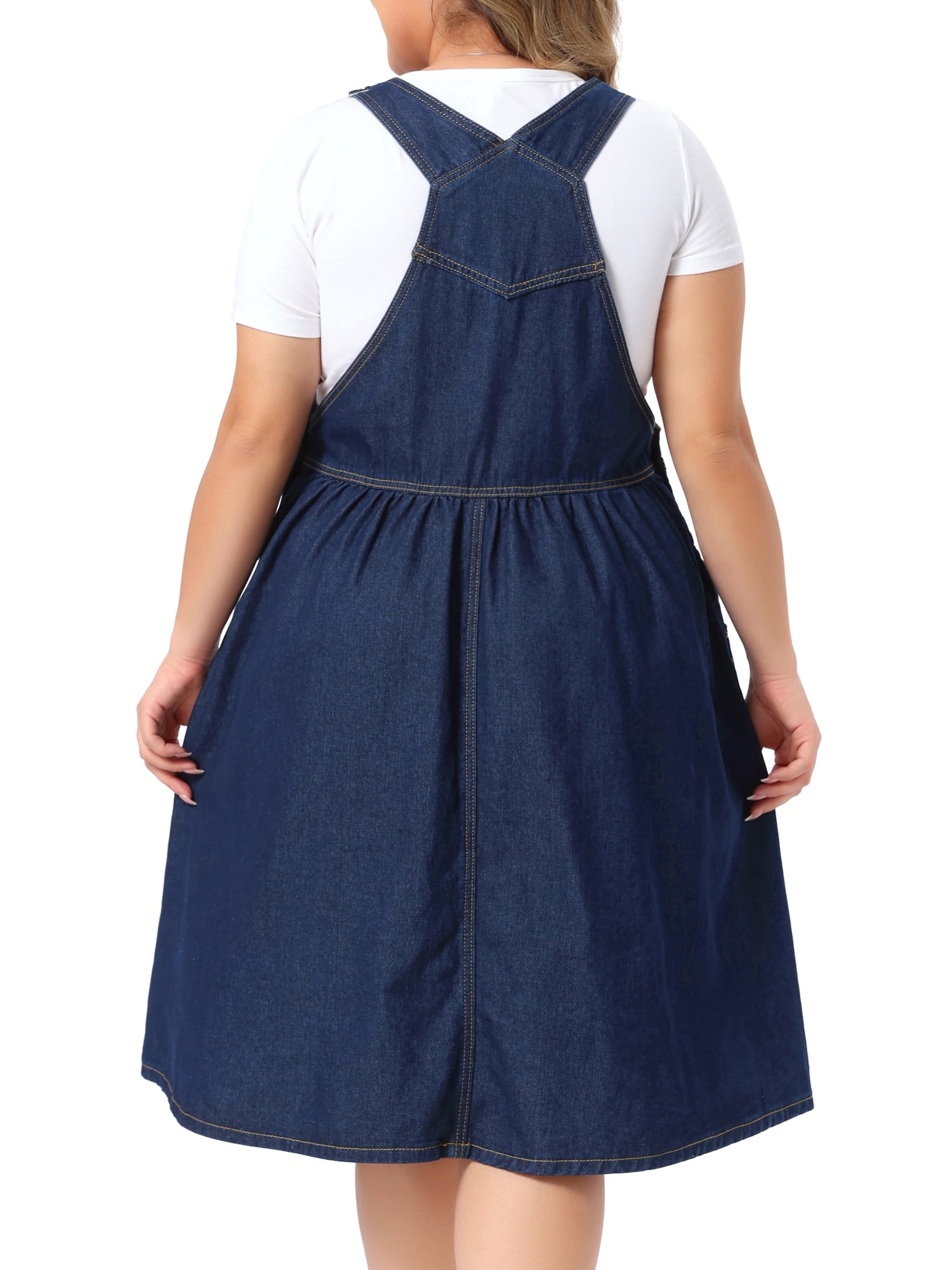 DARING DIVA Women's Plus Denim Overalls Jumper Jean Midi Dress 3X Black Blue