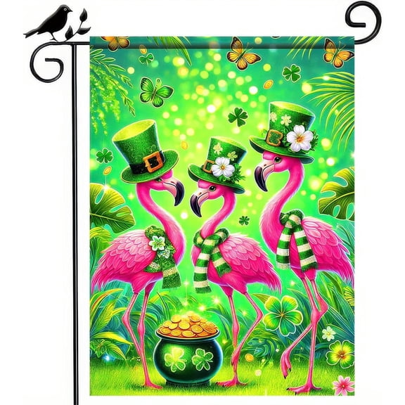 St. Patrick''s Day Garden Flag Flamingo Bird Small Decorative Garden Flag 12x18 Double Sided Outdoor Yard Flag Lucky Shamrock Clover Yard Spring Irish Gold Coin Outdoor Home Decoration
