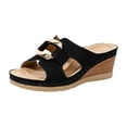 thumbnail image 7 of Rokment Metallic Buckles Wedge Slip on Open Back Dressy Sandals for Women Ladies 2026 Fashion Casual Leather Platform Slides High Heels Mules Summer Black Size 6, 7 of 7