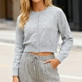thumbnail image 2 of Wang6 Cropped Cardigan Sweaters for Women Button down Open Front Long Sleeve Knit Sweater Trendy Fall Solid Lightweight Tops Outerwear Light Gray XS, 2 of 5