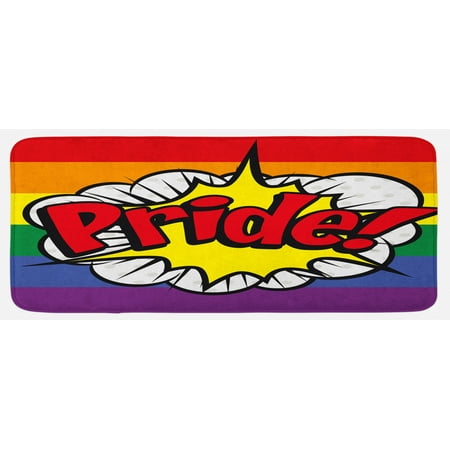 

Pride Kitchen Mat Pop Art Style Comic Book Pride Hand Lettering Effect and Rainbow Flag Image Plush Decorative Kitchen Mat with Non Slip Backing 47 X 19 Multicolor by Ambesonne
