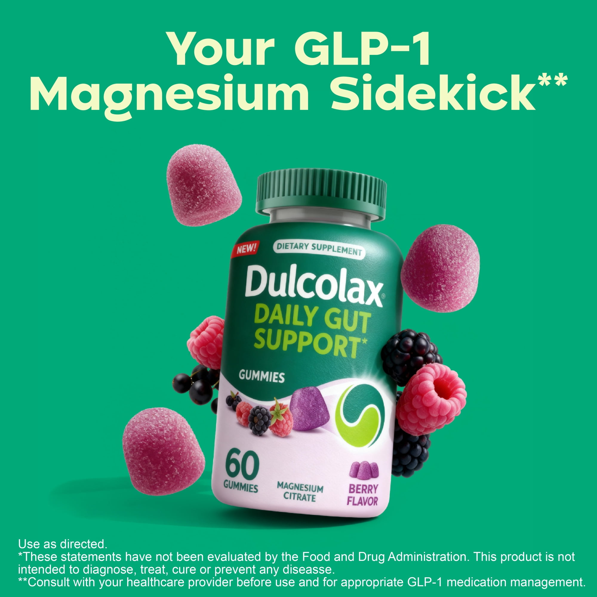 Dulcolax Daily Gut Support Gummies, Magnesium Formula, Stimulant-Free, Berry Flavor, 60 Count
