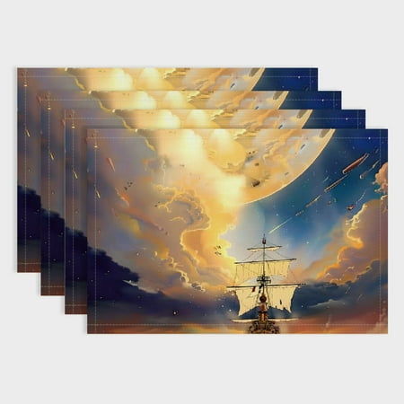 

Shiartex Ship Sky Person Table Decor Linen Placemat Set of 4 for Birthday Parties Christmas Restaurants Home Decoration 18x12in