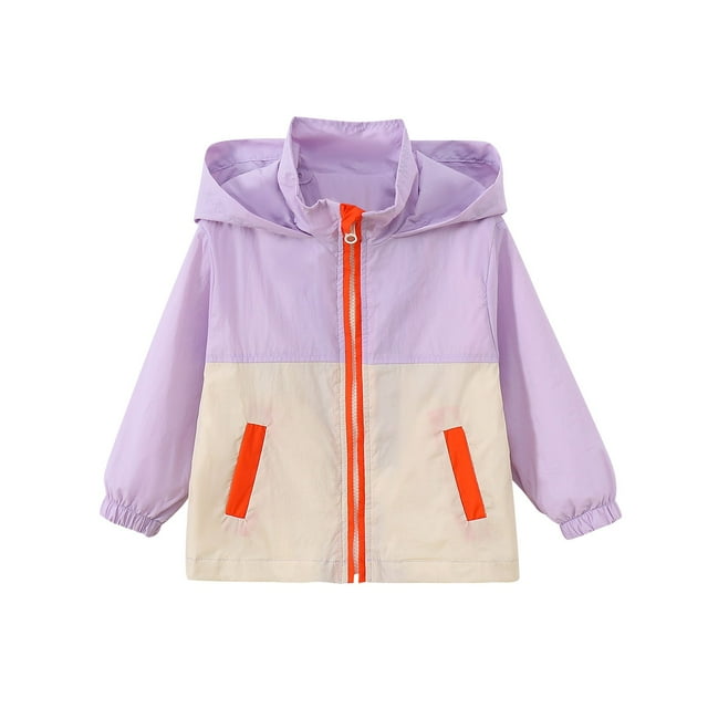 LOVZFMLL Jackets for Girls Spring And Summer Lightweight Hooded Patchwork Color Casual For Boys And 3-4 Years