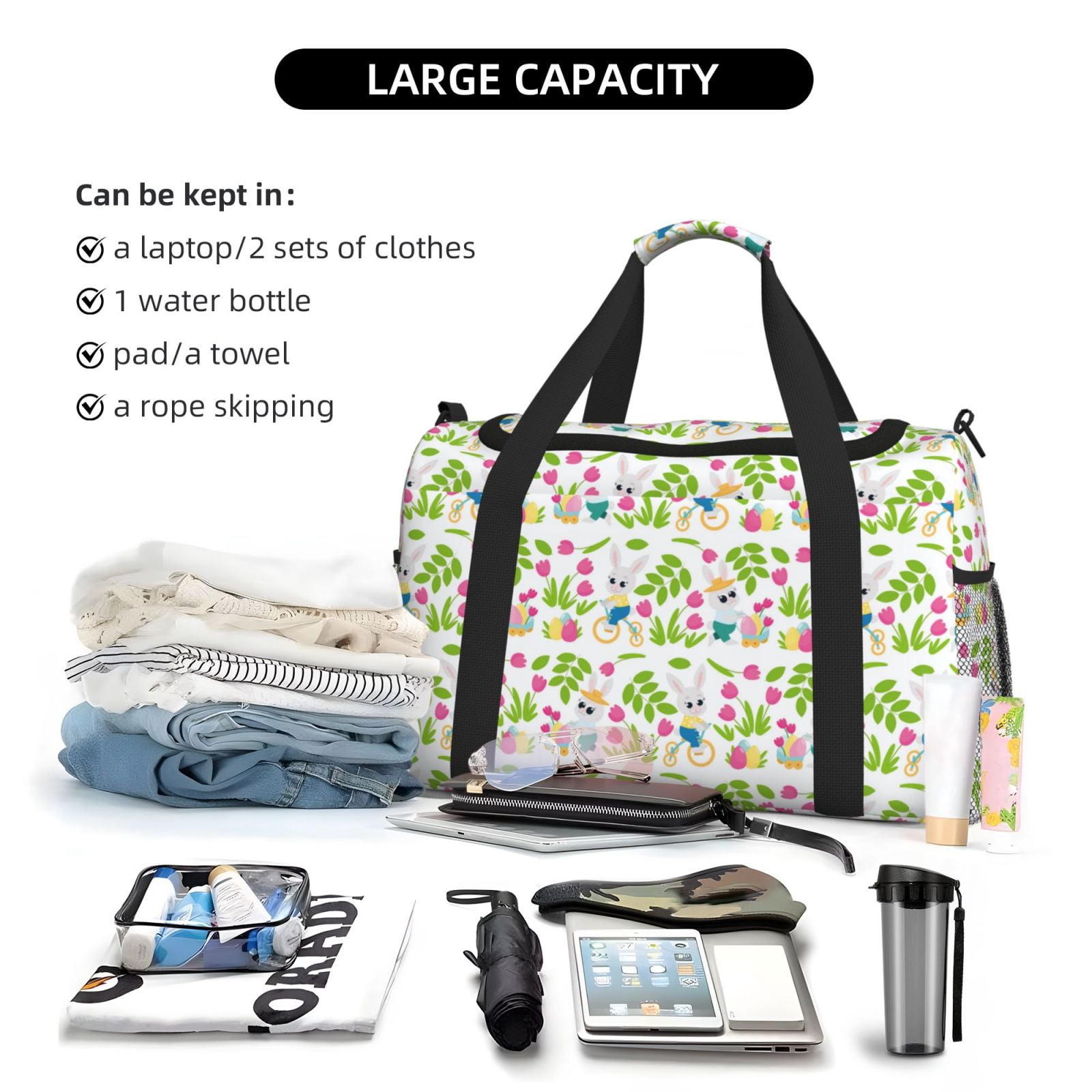 Fuzoiu Happy Easter Print Travel Duffle Bag,Carry On Tote Bags,Duffel Bag,Sport Gym Bag, Hospital Bag for Labor and Delivery, Overnight Bag,Luggage Bag