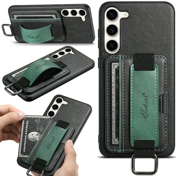 SaniMore Case for Samsung Galaxy S24 Plus 6.7" 2024, Wristlet & Card Slot PU Leather Skin Wear-resistant Shockproof Anti-drop Metal Ring Business Shell for Samsung Galaxy S24 Plus 6.6" 2024, Black