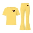 thumbnail image 4 of Girls 2 Piece Heart Print Clothing Set Casual Short Sleeve Crew Neck Top and Flared Bell Bottom Pants Soft Stretch Fabric Teen Girls Matching Outfit Yellow 14-15Years, 4 of 6