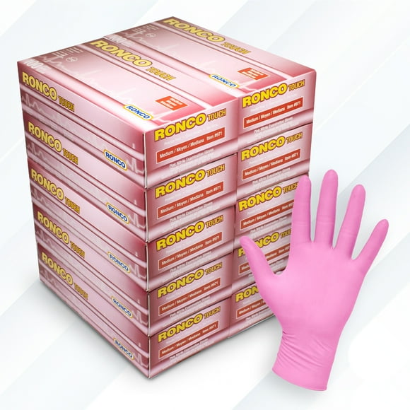 Pink Nitrile Gloves Medium, 1000 Gloves Case, Medical Disposable Gloves, Premium Durability 3.5 Mil (1000 GLOVES, PINK) Ronco Touch (M)