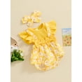 thumbnail image 3 of Suealasg Newborn Baby Girl Clothes Fly Sleeve Flower Print Bow Romper with Headband Set 2Pcs Infant Summer Photoshoot Outfits, 3 of 8
