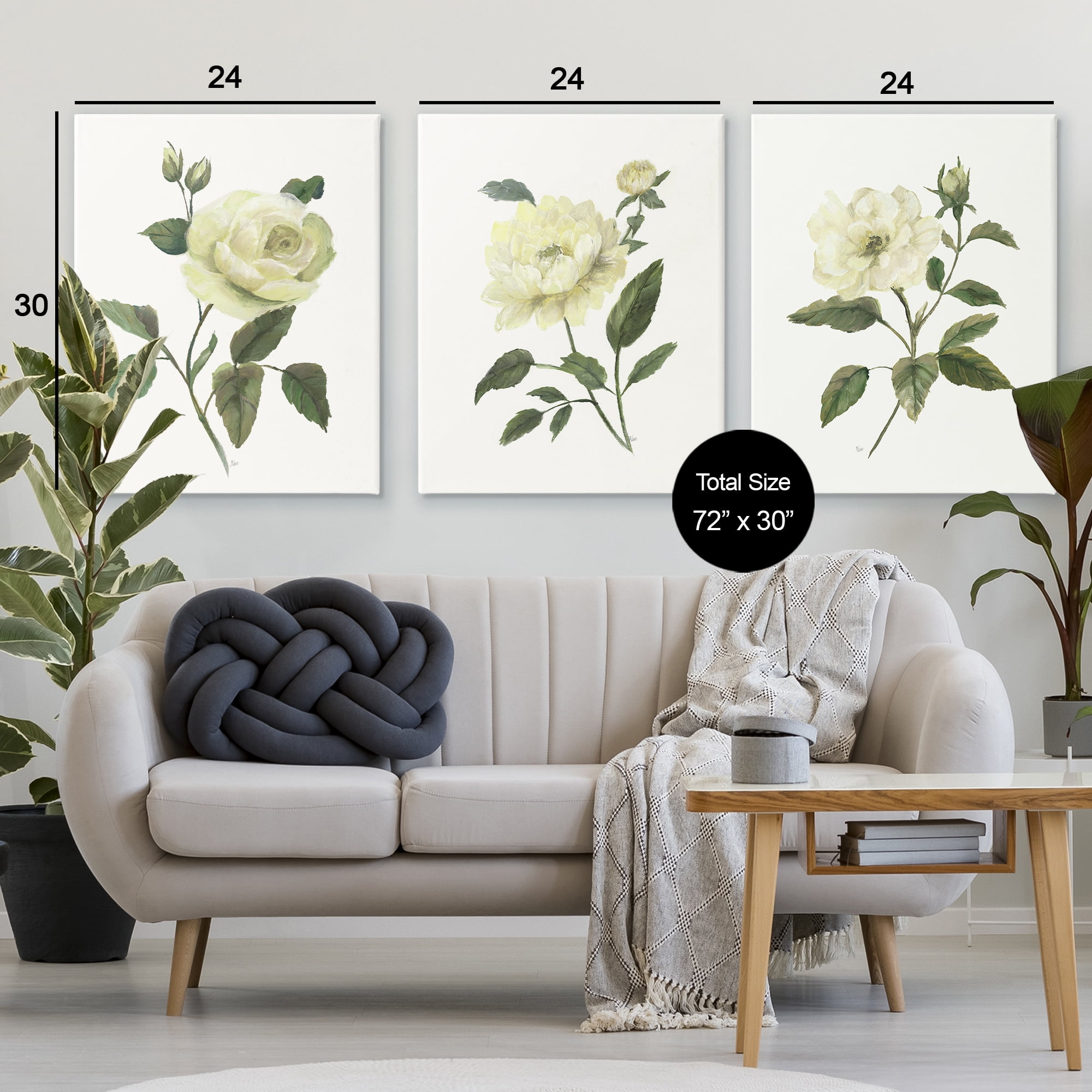 Stupell Industries Ivory Budding Garden Flowers 3 Piece Canvas Wall Art Set, design by Nan
