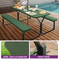 thumbnail image 4 of Dextrus Picnic Table Bench Set 6 ft Outdoor Camping with Stable Steel Frame & Wooden Texture Tabletop Weather Resistant w/Umbrella Hole - Green, 4 of 6