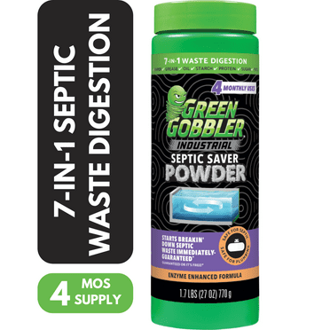 Green Gobbler Industrial Septic Saver Tank Treatment Powder - 4 Monthly Doses, 1.7 lbs