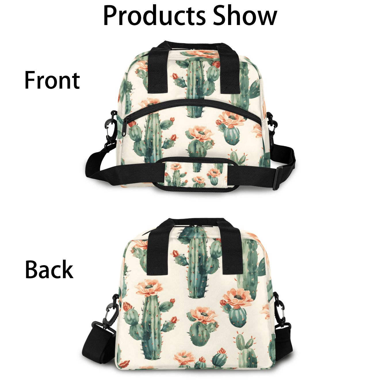 Herdesigns Cactus Insulated Lunch Bag for Women Men Adults Large Reusable Lunch Box Tropical Plant Succulent Cacti Leakproof Cooler Tote Bags with Adjustable Shoulder Strap