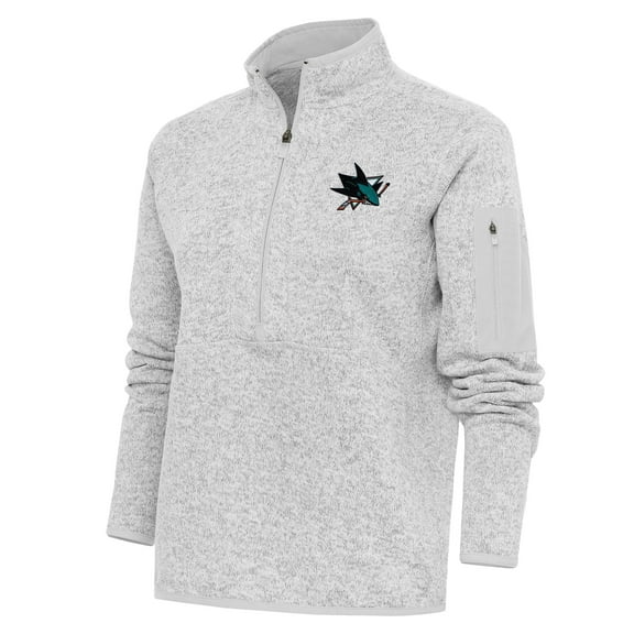 Women's Antigua Heather Gray San Jose Sharks Team Logo Fortune Quarter-Zip Jacket