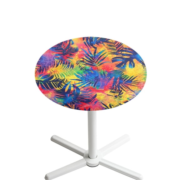 SEANATIVE Round Tablecloth 24'' Diameter Stretch Cocktail Table Cover with Elastic Edge Decorative Table Topper Cap for Events Parties Restaurants , Colorful Tropical Monstera Leaf