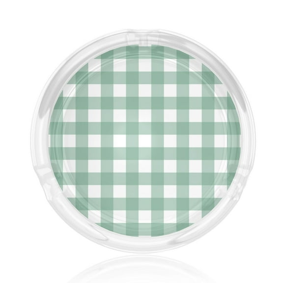 Round Glass Smoking Ashtrays Holder For Cigarettes Cigar Ash Tray Home Office Indoor And Outdoor Desktop Tabletop Decoration 3.3x1.4 Dark Green Gingham