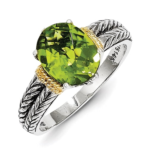 Sterling Silver w 14k Gold Peridot Ring by