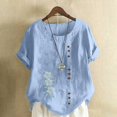 thumbnail image 2 of DDAPJ pyju Womens Summer Tops Boho Floral Print Short Sleeve Tshirt Baggy Linen Blouse Lightweight Comfy Beach Vacation Tees Limited Time Sales of Today Blue M, 2 of 5