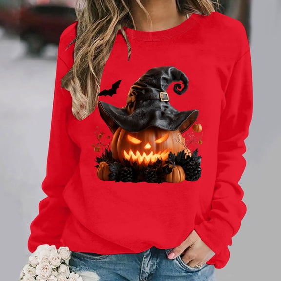Frostluinai Pumpkin Sweatshirts for Women Halloween Crewneck Pullover Funny Spooky Season Party Long Sleeve Graphic Sweaters