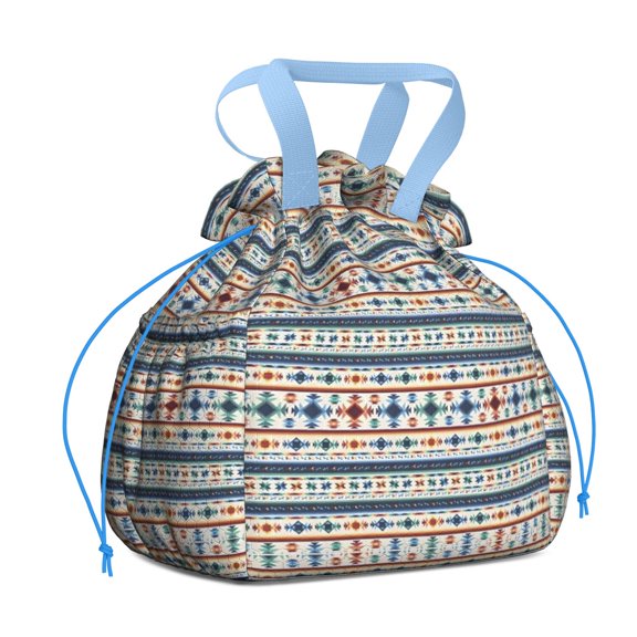 Boho Bohemia Geometric Line Art Drawstring Lunch Bag Women - Drawstring Lunch Bag Insulated for Work Office - Stain-Resistant Large Lunchbags for Women with Multi-Pockets