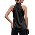 thumbnail image 3 of Deago Women's Elegant Twist Front Halter Sleeveless Satin Tank Tops Keyhole Back Summer Blouses Shirt, 3 of 9