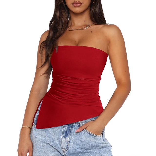 Remera PRETTYGARDEN Top Tubo Sin Tirantes Fruncido Asimétrico XL