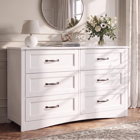 Dresser for Bedroom, Asofer 6-Drawer White Dresser with Metal Handle, Chest of Drawers for Living Room