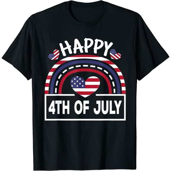 Happy 4Th Of July American Flag Rainbow Usa Funny Cute Women's Top with Hip Graphic Print
