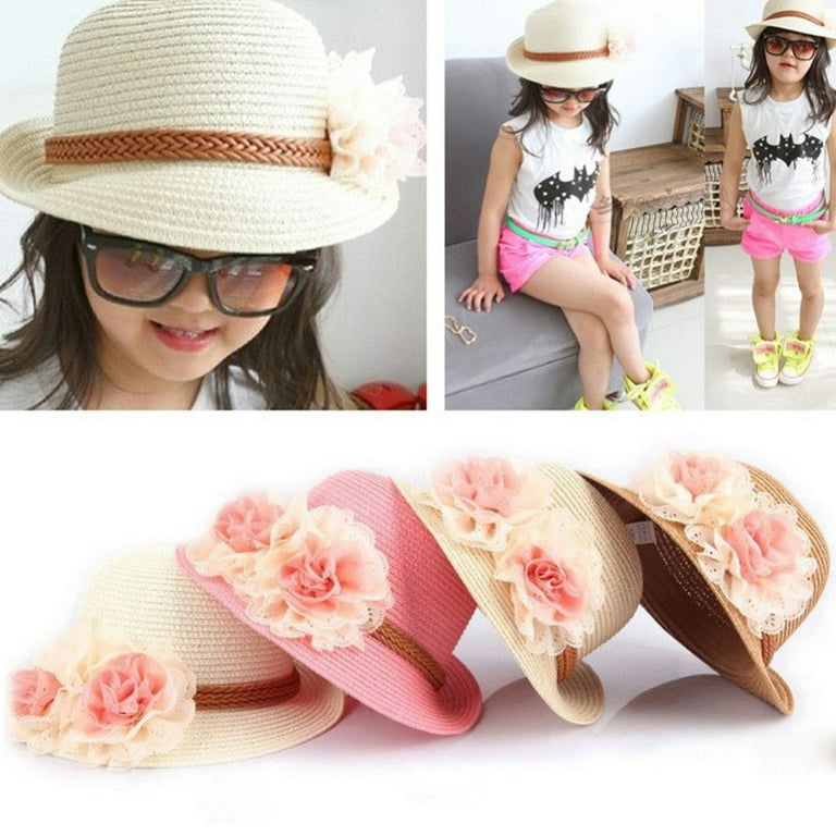 Listenwind Toddler Kid Baby Girl Sun Hat Beautiful Rose Flower Summer Beach Princess Sun Straw Cap