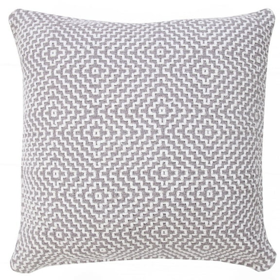 LR Home Ox Bay Hand-Woven Gray/White Diamond All-Natural Cotton Pillow Cover