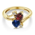 thumbnail image 3 of Gem Stone King 18K Yellow Gold Plated Silver Red Garnet Blue Created Sapphire and White Lab Grown Diamond Ring for Women (1.83 Cttw, Heart Shape 6MM, Gemstone January Birthstone, Size 9), 3 of 6