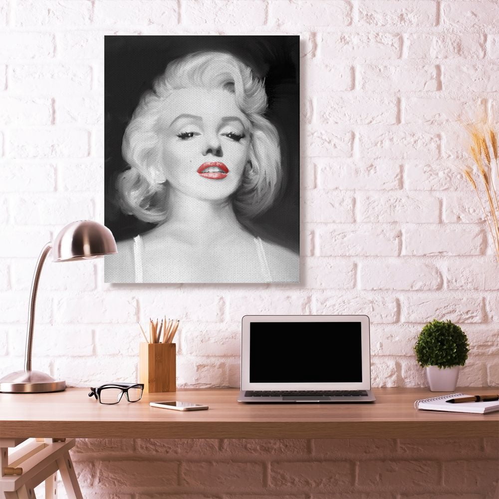 Stupell Industries Marilyn Portrait Red Vintage Hollywood Movie Star Classic Illustration Canvas Wall Art by Jadei Graphics