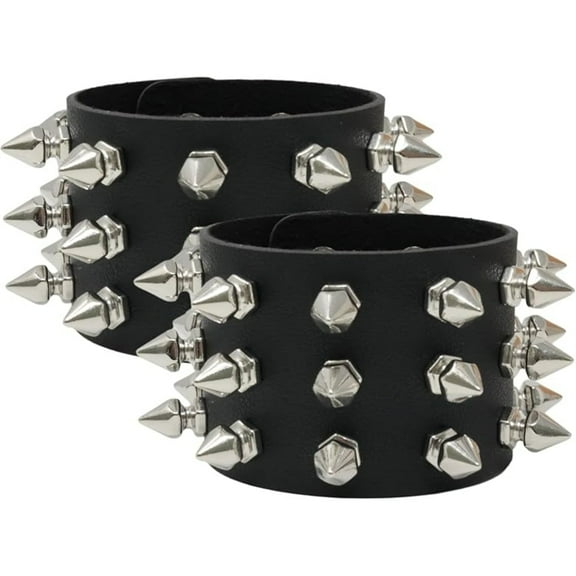 Spiky Bracelets Studded for Punk Rock for Men Women, Adjustable 2 Pcs
