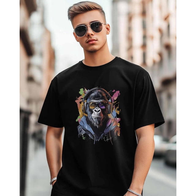 Camisetas de manga corta con diseño de gorila de dibujos animados para hombre, camisetas de cuello redondo